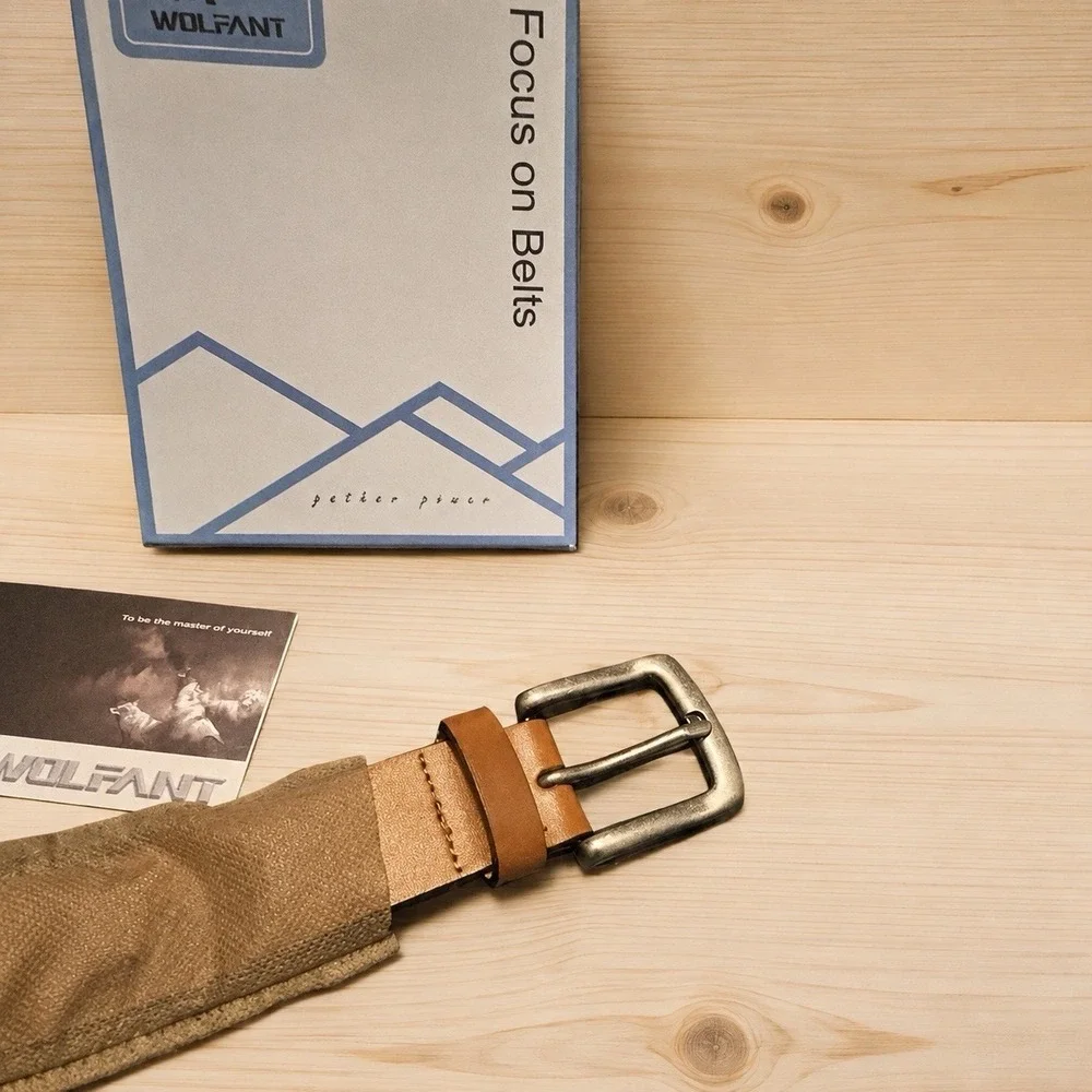 WOLFANT P598 Men's Full Grain Leather Belt Tan 49